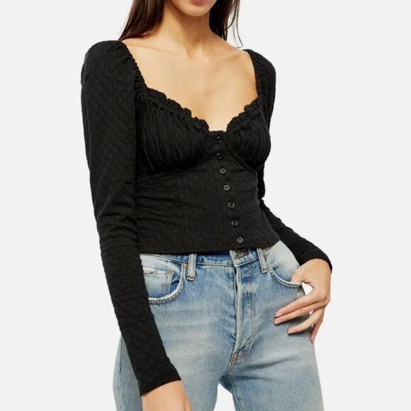 Free People Tops - NWT, Free People Ladybug Long Sleeve Bustier Top, Black, Women's Size XL